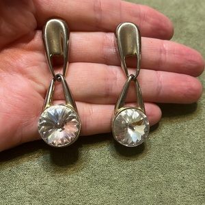 ✨ 3/$15 Silver Toned Dangle Earrings With Large Clear Crystal